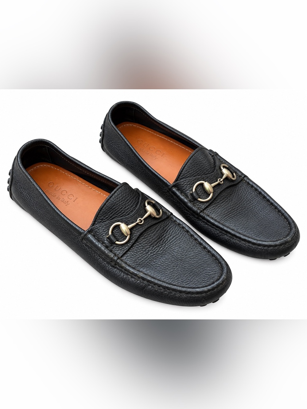 Gucci Horsebit Leather Driving Loafers Black Pebbled Leather